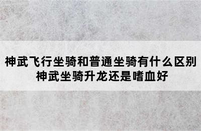 神武飞行坐骑和普通坐骑有什么区别 神武坐骑升龙还是嗜血好